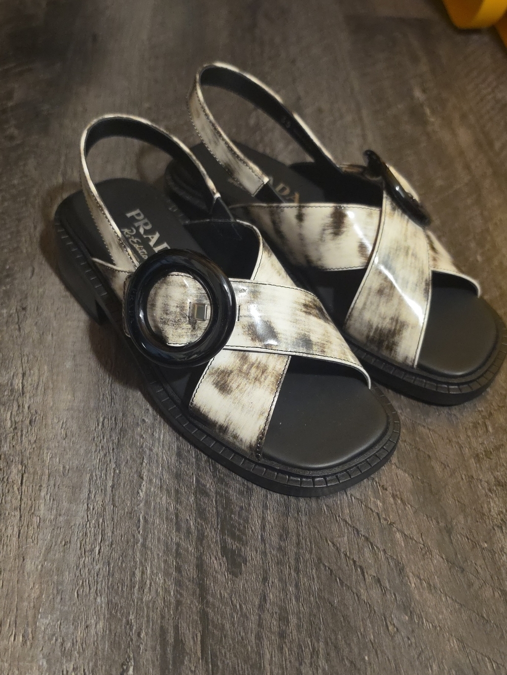 Prada Black and White Brushstroke Slingback Sandals Size 35 $1250